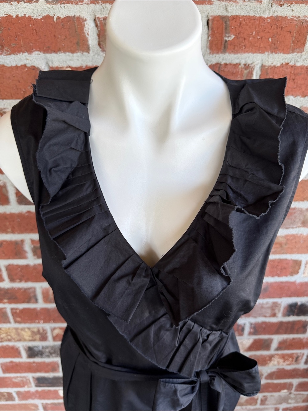LOFT Black Ruffle Wrap-Style Mini Dress - Picture 2 of 7